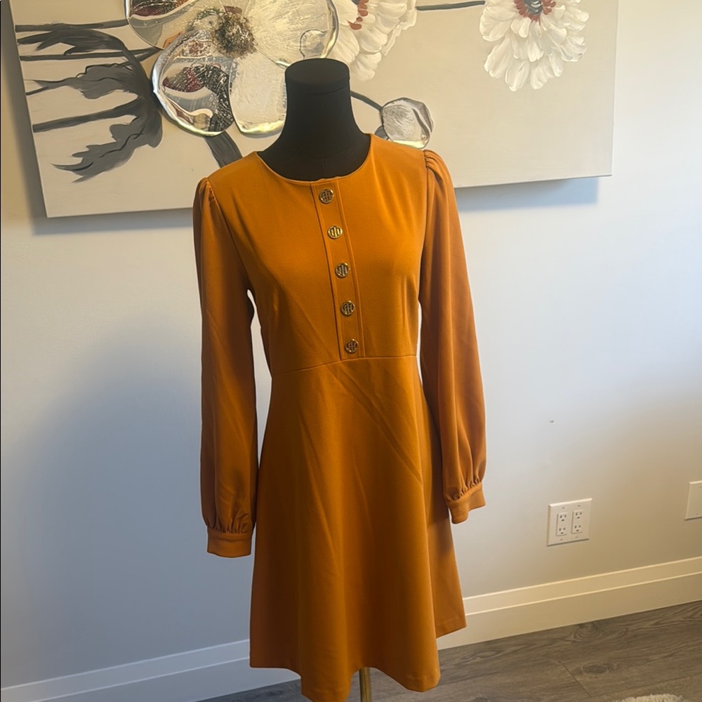 Elegant Orange Button-Up Dress